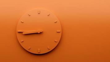 Minimal Orange clock 8 45 o clock quarter to Nine abstract Minimalist wall clock 3d Illustration photo