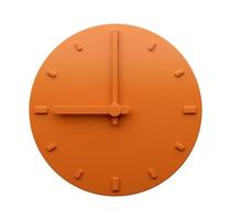 Minimal Orange clock 09 00 Nine o'clock abstract Minimalist wall clock 21 3d Illustration photo