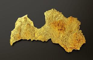 Latvia Map Golden metal Color Height map Background 3d illustration photo