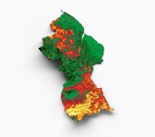 mapa de guyana con los colores de la bandera rojo verde y amarillo mapa en relieve sombreado ilustración 3d foto