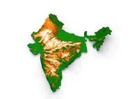 India map with the flag Colors White Green and Orange Shaded relief map 3d illustration photo