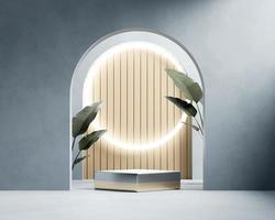 3D rendering platform podium with plant product presentation background photo