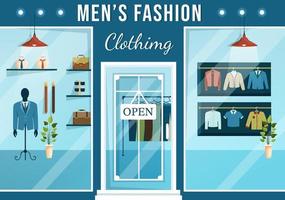 Fashion Men and Outfit of Fashionable Man in Boutique Indoor or Clothes Shop for Shopping on Flat Cartoon Hand Drawn Templates Illustration vector