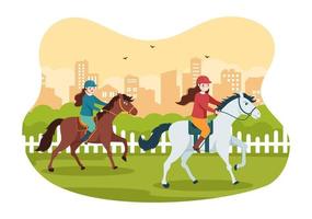 Horse Racing Competition in a Racecourse with Equestrian Performance Sport and Rider or Jockeys on Flat Cartoon Hand Drawn Templates Illustration vector