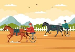 Horse Racing Competition in a Racecourse with Equestrian Performance Sport and Rider or Jockeys on Flat Cartoon Hand Drawn Templates Illustration vector