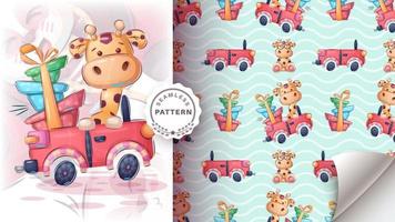 Seamless pattern adorable giraffe, pretty animal idea for print t-shirt, poster and kids envelope, postcard. Cute hand drawn style driver. vector