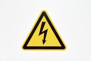 Danger sign of high voltage electricity. Yellow triangular mesh with a zipper in the center photo