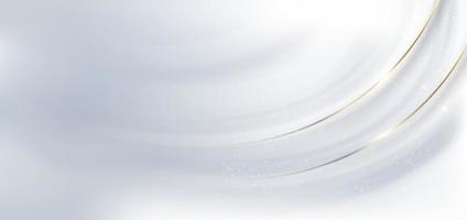 Luxury grey and white curved lines background with golden line and lighting effect sparkle. vector