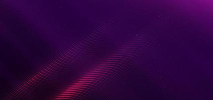 Luxury curve golden lines on dark purple  background with lighting effect copy space for text. Luxury design style. vector