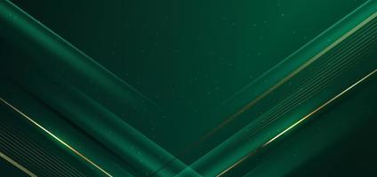 Abstract elegant dark green background with golden line diagonal and lighting effect sparkle. Luxury template design.