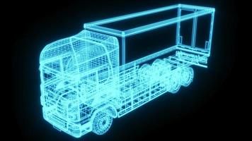 3D rendering illustration Lorry blueprint glowing neon hologram futuristic show technology security for premium product business finance photo