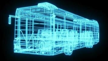 3D rendering illustration Bus blueprint glowing neon hologram futuristic show technology security for premium product business finance photo