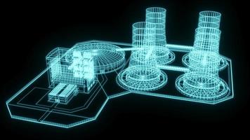 3d render illustration Nuclear power station cooling tower   hologram ecology pollution save planet environment . Radioactive nuclear reactor electricity photo