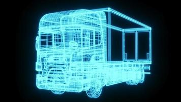 3D rendering illustration Lorry blueprint glowing neon hologram futuristic show technology security for premium product business finance photo