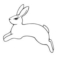 Line-drawn rabbit in a jump. Vector black and white illustration.