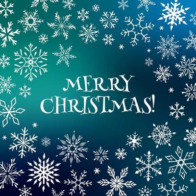 Merry Christmas square card with drawn graphic snowflakes. Bright vector illustration.