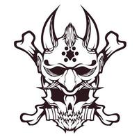 Illustration of skull head design and oni mask with two crossed bones vector
