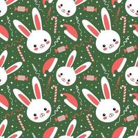 seamless pattern with christmas candy cane caramel, banny and snowflakes, endless background, repeating texture vector