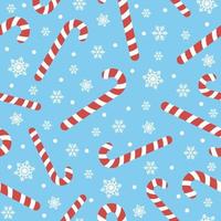 seamless pattern with christmas candy cane caramel and snowflakes, endless background, repeating texture vector