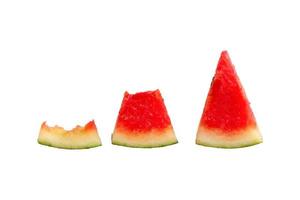 Triangular watermelon that is bitten apart on a white background photo