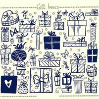 Seamless pattern with gift box, Set hand-drawn elements for your design vector