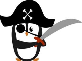 Pingüino pirata, ilustración, vector sobre fondo blanco.