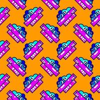 Blue hearts in a box, seamless pattern on orange background. vector