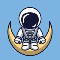 lindo astronauta sentado en la luna vector