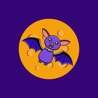 cute vector halloween bat flying under the full moon