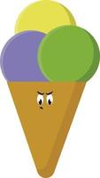 Angry ice cream, illustration, vector on white background.