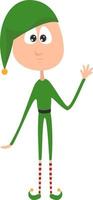 Elf dressed in green, illustration, vector on a white background.