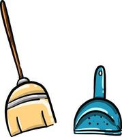 Broom and scoop, illustration, vector on white background