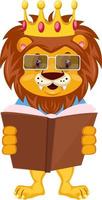 Lion reading book, illustration, vector on white background.