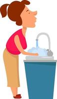 Girl washing hands, illustration, vector on white background.