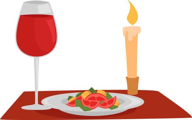 Romantic dinner , illustration, vector on white background