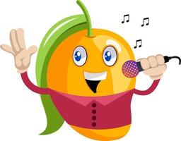 Mango holding microphone, illustration, vector on white background.