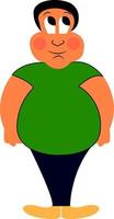 A fat boy in a green shirt, vector or color illustration.
