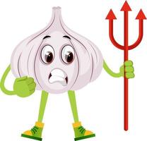 Garlic with devil spear, illustration, vector on white background.
