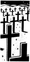 Cross Headstones in Graveyard vintage illustration. vector