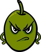 Angry green olive, illustration, vector on white background.