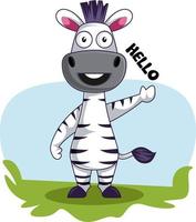 Zebra saying hello, illustration, vector on white background.