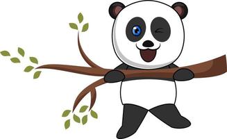 Panda on a branch, illustration, vector on white background.