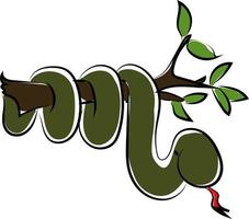 Snake on a tree, illustration, vector on white background.