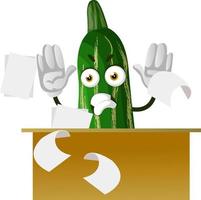 Cucumber with papers, illustration, vector on white background.