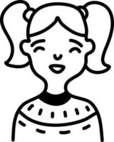 Girl with pigtails, illustration, vector on a white background