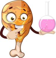 Fried chicken leg as a chemist, illustration, vector on white background.