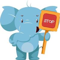 Elephant with stop sign, illustration, vector on white background.