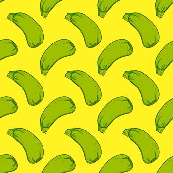 Zucchini pattern, seamless pattern on yellow background. vector