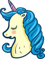 Blue hair unicorn, vector or color illustration.