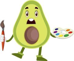 Avocado with color palette, illustration, vector on white background.